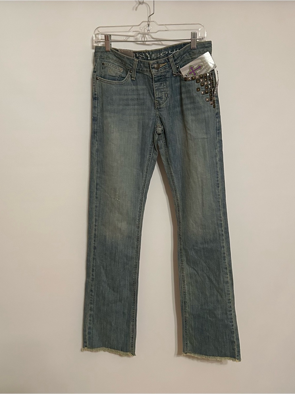 Women’s Straight Leg Blue Jeans with Stud Accent